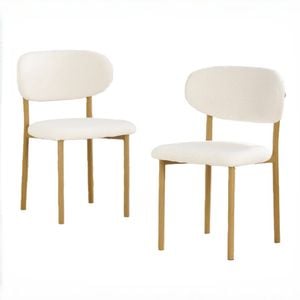 BRIBRION x2 Boucle Dining Chairs with Wood Look Metal Legs Upholstered Sherpa Fleece Open Back for Kitchen Restaurant White