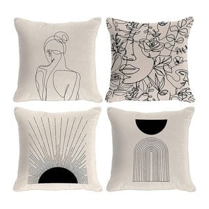 Catzon 4 Pcs Abstract Throw Pillow Covers Linen Modern Art Decor Pillowcase-Set 1