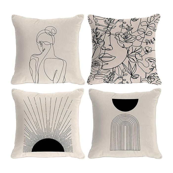 Catzon 4 Pcs Abstract Throw Pillow Covers Linen Modern Art Decor Pillowcase-Set 1