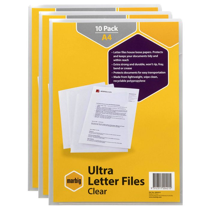 30pc Marbig Pp Ultra Letter File A4 Document Paper Organiser Folder Clear