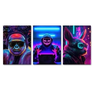 3pcs Graffiti Gorilla & Fashion Glasses Print 100% Australian Made 3 x 40x60cm (Metal Print)