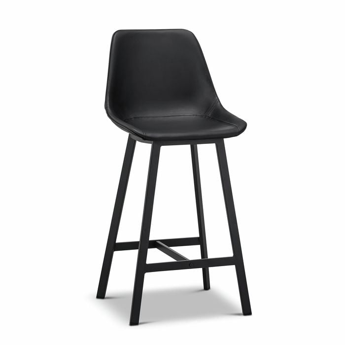 Hanns Set of 2 67cm Black Premium Vegan Leather High Back Barstools