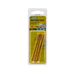 Zenith 10g x 75mm Brass Countersunk Head Wood Screws - 4 Pack