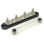 Switch Boss Black Negative 4 Gang M8 150A Bus Bar with Clear Push-On Cover for 12v/24v