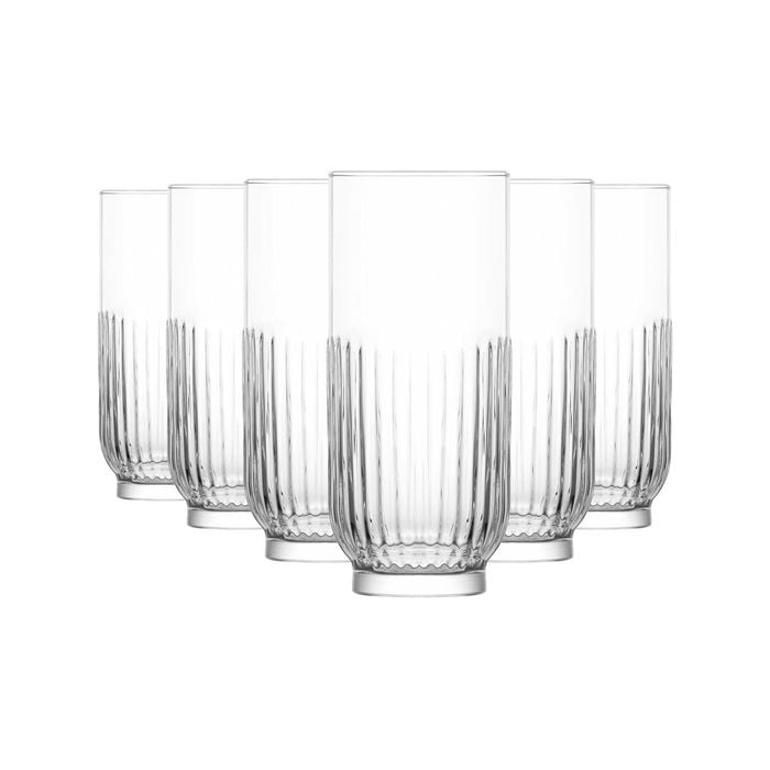 LAV 12 Piece Tokyo Art Deco Highball Glasses Set - Vintage Long Drink Glass Cocktail Tumblers - 395ml