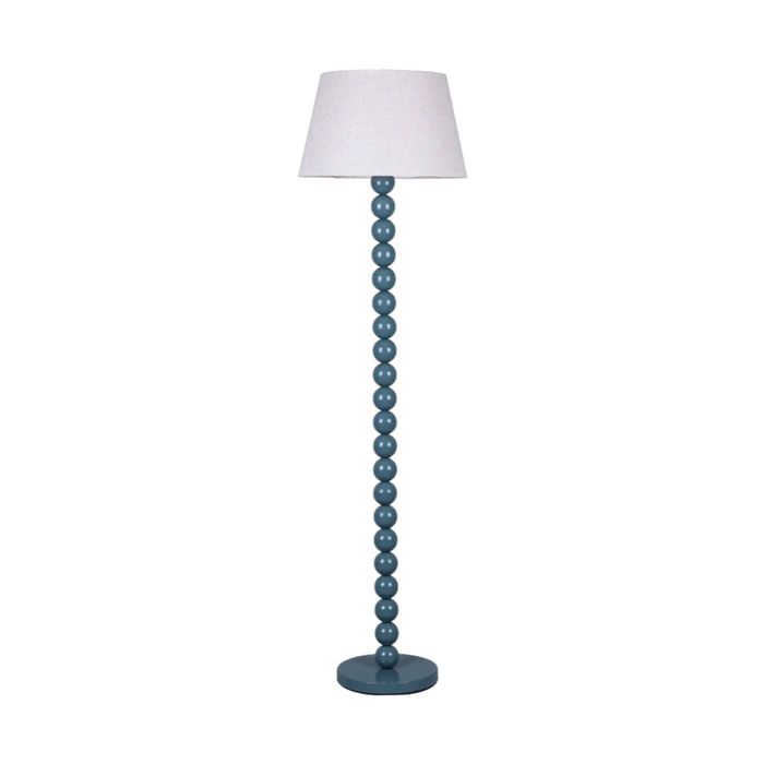 Lexi Lighting Pearl Orb Floor Lamp Cyan Metal Base Natural Fabric Shade 150cm