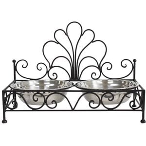 LVD Metal Decorative Dog Feeder w/ Stainless Steel Bowls 40x21x28cm Black