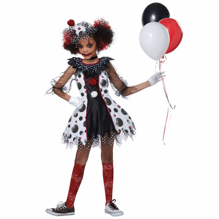 Creepy Clown Horror Killer Joker Evil Halloween Girls Costume XL