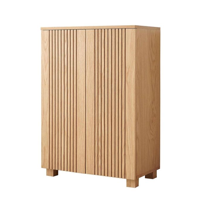 Miuz Wooden Oak Veneer Shoe Rack Storage Cabinet, 2-door Cupboard Shelf Drawer