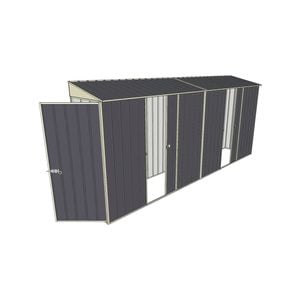 Build-a-Shed 0.8 x 4.5 x 2m Skillion Single Hinged Door Shed with Dual Single Sliding Side Doors - Grey