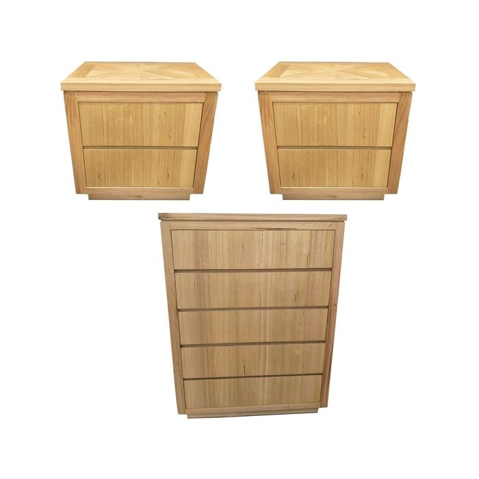 Rosemallow 2pc Bedside 1 Tallboy Bedroom Package Chest of Drawers Set Cabinet