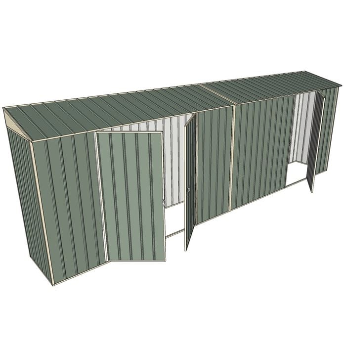 Build-a-Shed 0.8 x 6 x 2m Skillion Shed with Double and Single Hinged Side Doors - Green