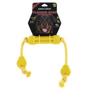 Paws & Claws Flavour-Bone Double Tugger Beef Flavoured Rubber Toy 65X5cm Yellow