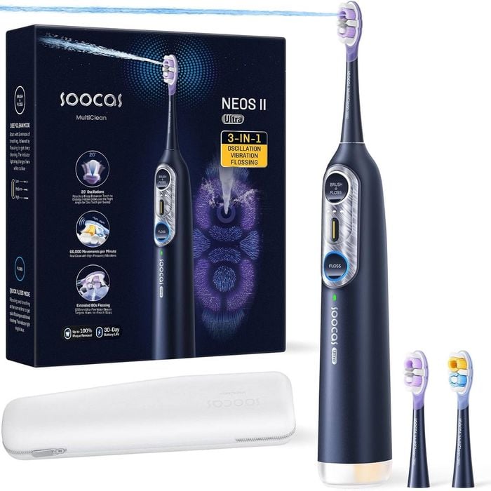 Soocas Neos II Ultra 3-in-1 Sonic Electric Toothbrush with Built-in Water Flosser, Midnight Blue