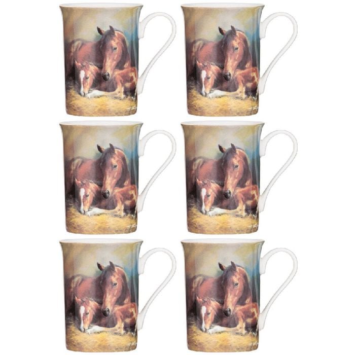 6PK Ashdene Mares & Foals In The Stable Family Fine Bone China Mug