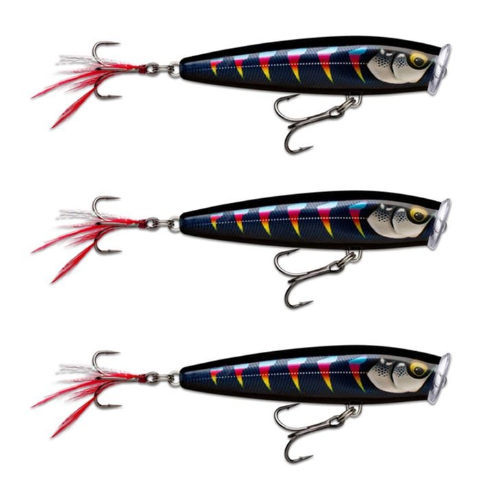 3x Rapala 9.5cm Skitter Pop Elite Topwater Fishing Lures - Gilded Night Aurora