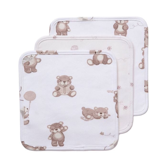 Living Textiles 3 Pack Organic Wash Cloths - Cuddly Bear