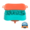 Super Feedy Versatile Small 4 In 1 Slow Feeder Dog Bowl - Teal Bowl/ Salmon Reversible Lick Mat