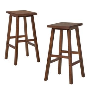 Oikiture 2x Bar Stool Counter Dining Chair Wooden Walnut