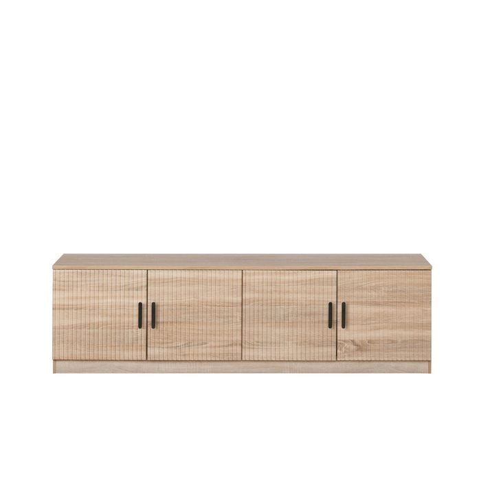 European Cabinetry Natural Oak Fluted Oval Black Handles Bucharest TV Unit