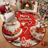 CottonMore Christmas Santa Claus Round Rug Festive Red Holiday Floor Mat with Candy Canes 120cm