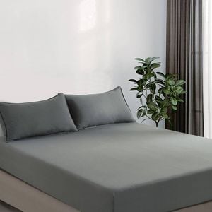 CleverPolly Vintage Washed Microfibre Fitted Sheet Set with Matching Pillowcases (Grey, King Single)