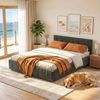 HOMFURN Double Bed Frame Chenille Upholstered Platform Base, Green 300kg Support, No Box Spring Needed