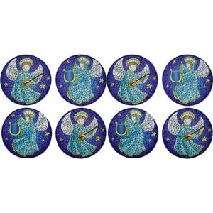 2PK 4pc LVD 10x10cm Tempered Glass Xmas Angels Coasters Kitchen Decor - Blue