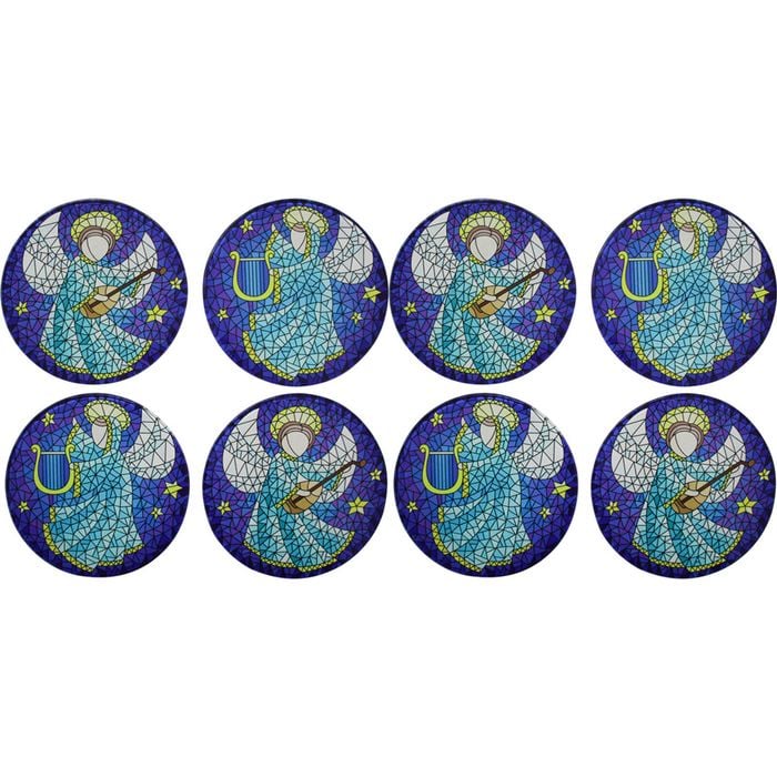 2PK 4pc LVD 10x10cm Tempered Glass Xmas Angels Coasters Kitchen Decor - Blue