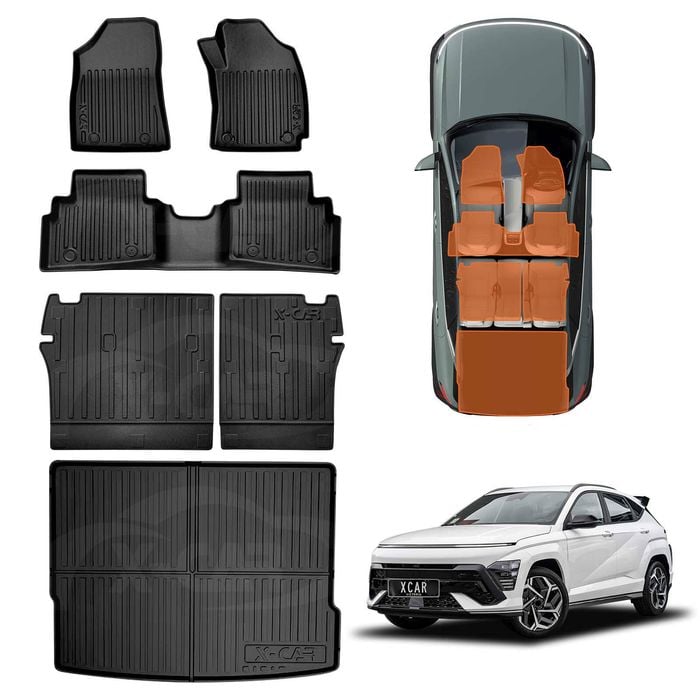 Floor Mats Boot Liner Set for Hyundai Kona 2023-Onwards Cargo Kick Mats Back Seat Protector Cover