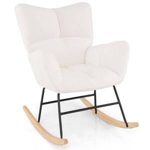 Costway Ergonomic  Rocking Chair Teddy Velvet Armchair - Beige