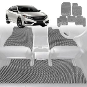 6D Diamond Car Floor Mats for Honda Civic 2016-2021-Full Set-Grey-Outback GT