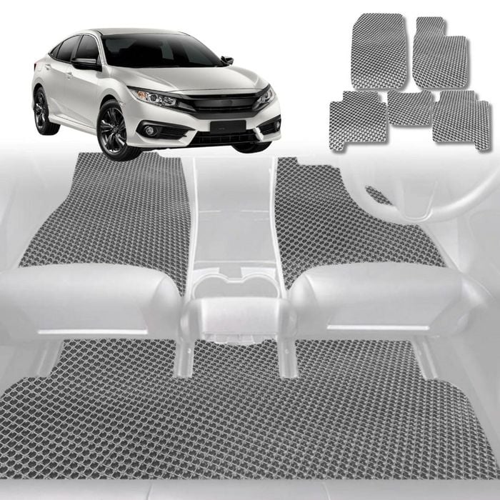 6D Diamond Car Floor Mats for Honda Civic 2016-2021-Full Set-Grey-Outback GT