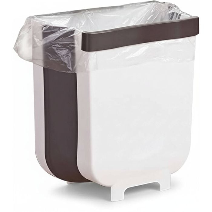 Hanging Trash Can Collapsible Small Garbage Waste Bin for Kitchen Cabinet Door (White)