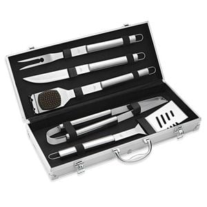 6pc Avanti Metal BBQ Tools Utensil Set Turner/Tongs/Fork w/Carry Case Silver