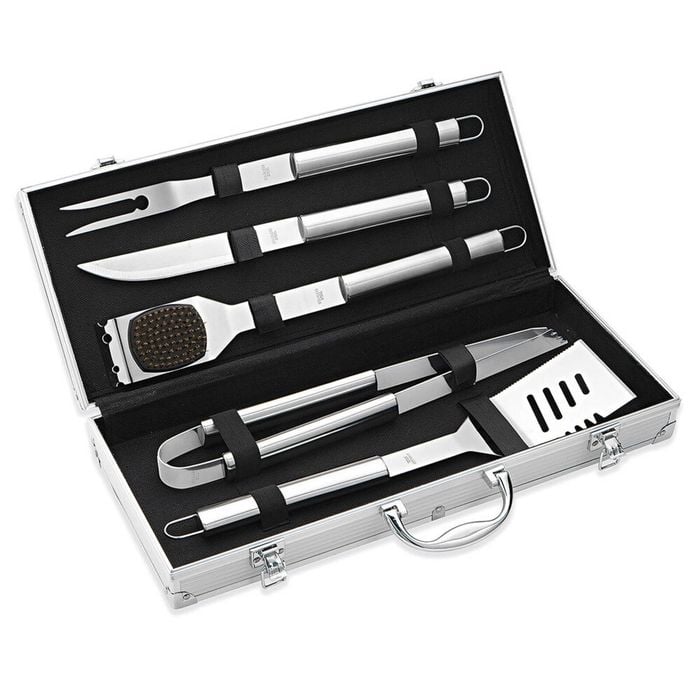 6pc Avanti Metal BBQ Tools Utensil Set Turner/Tongs/Fork w/Carry Case Silver