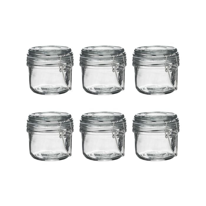 Argon Tableware Glass Storage Jars with Airtight Clip Lid - 125ml Set - Pack of 6