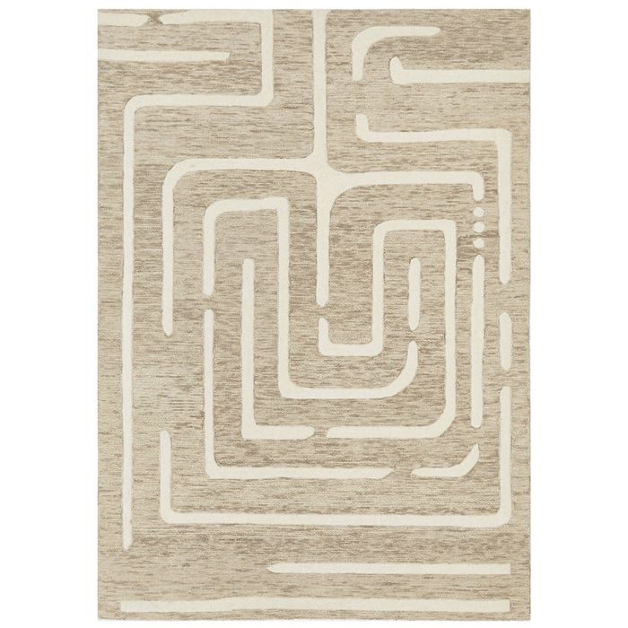 The Rug Connection Issey Maze Beige 330x240cm - Extra Large Hand Tufted Wool Indoor Floor Rug