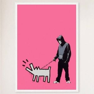 Galrie Banksy Choose Your Weapon Bright Pink Poster Print 2010 - Edgy Art Collection, White Frame, 50 x 70cm (20 x 28inch)