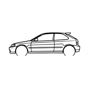 Ignite Laser Honda 2000 Civic Type R Silhouette Metal Wall Art Coated Black 23.6inch/60cm