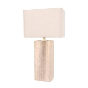 Cla Lighting Sagitta Rectangular Table Lamp Beige Travertine Base Cream Fabric Shade Large