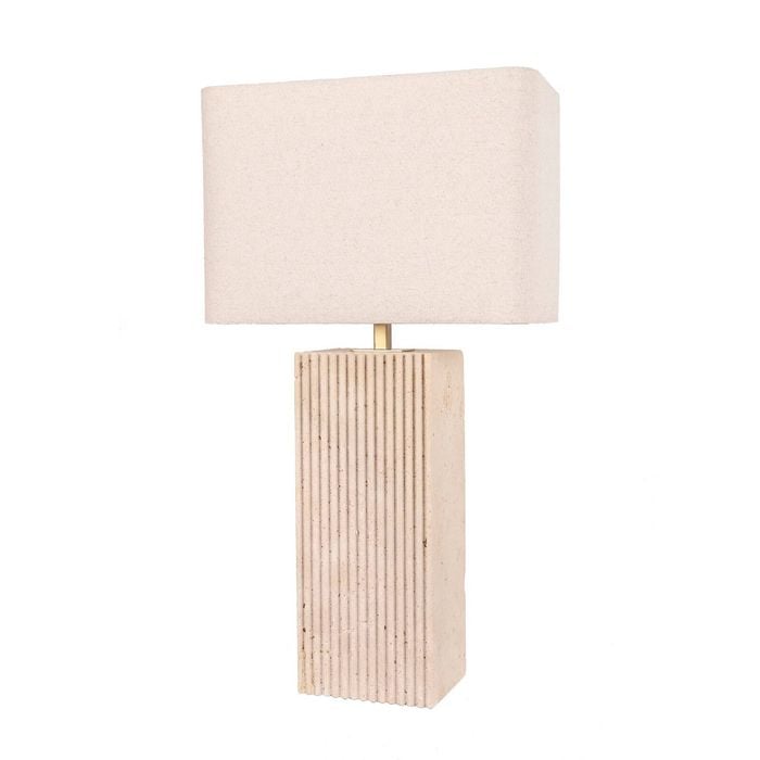 Cla Lighting Sagitta Rectangular Table Lamp Beige Travertine Base Cream Fabric Shade Large
