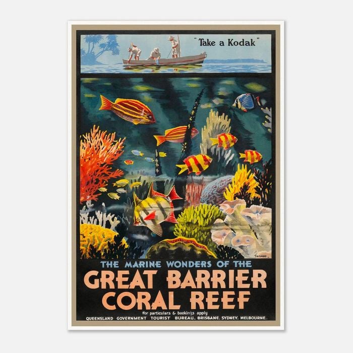 Galrie Vintage Great Barrier Reef Travel Poster by Roger Broders Queensland Australia Art, Poster Only, A4 21 x 30cm (8x12inch)