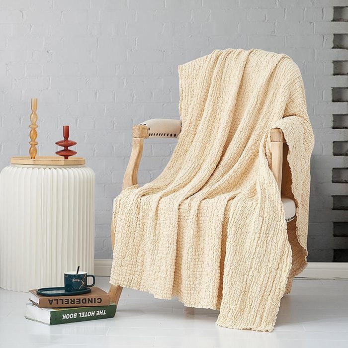 CottonMore Soft Corrugated Seersucker Pattern Blanket Throw Rug Beige