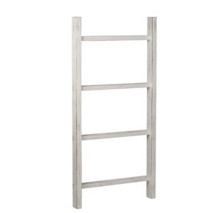 P&P Whitewash Wooden Leaning Ladder Decorative Blanket Towel Rack Stand
