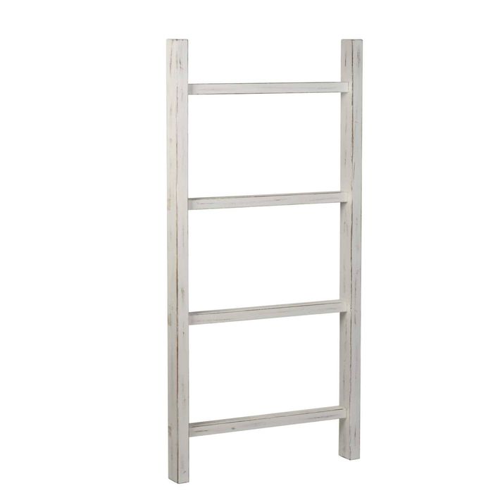 P&P Whitewash Wooden Leaning Ladder Decorative Blanket Towel Rack Stand