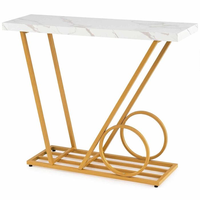 Costway Console Table Modern Faux Marble Entryway Sofa Side Metal