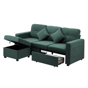 Oikiture Modular Sofa Lounge Set with Ottoman Velvet Green