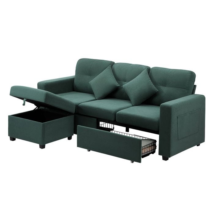 Oikiture Modular Sofa Lounge Set with Ottoman Velvet Green