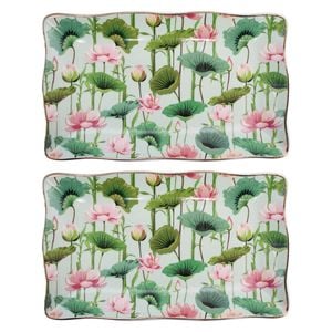 2PK LVD Pink Lily Porcelain 20x12cm Plate Rectangle Tableware